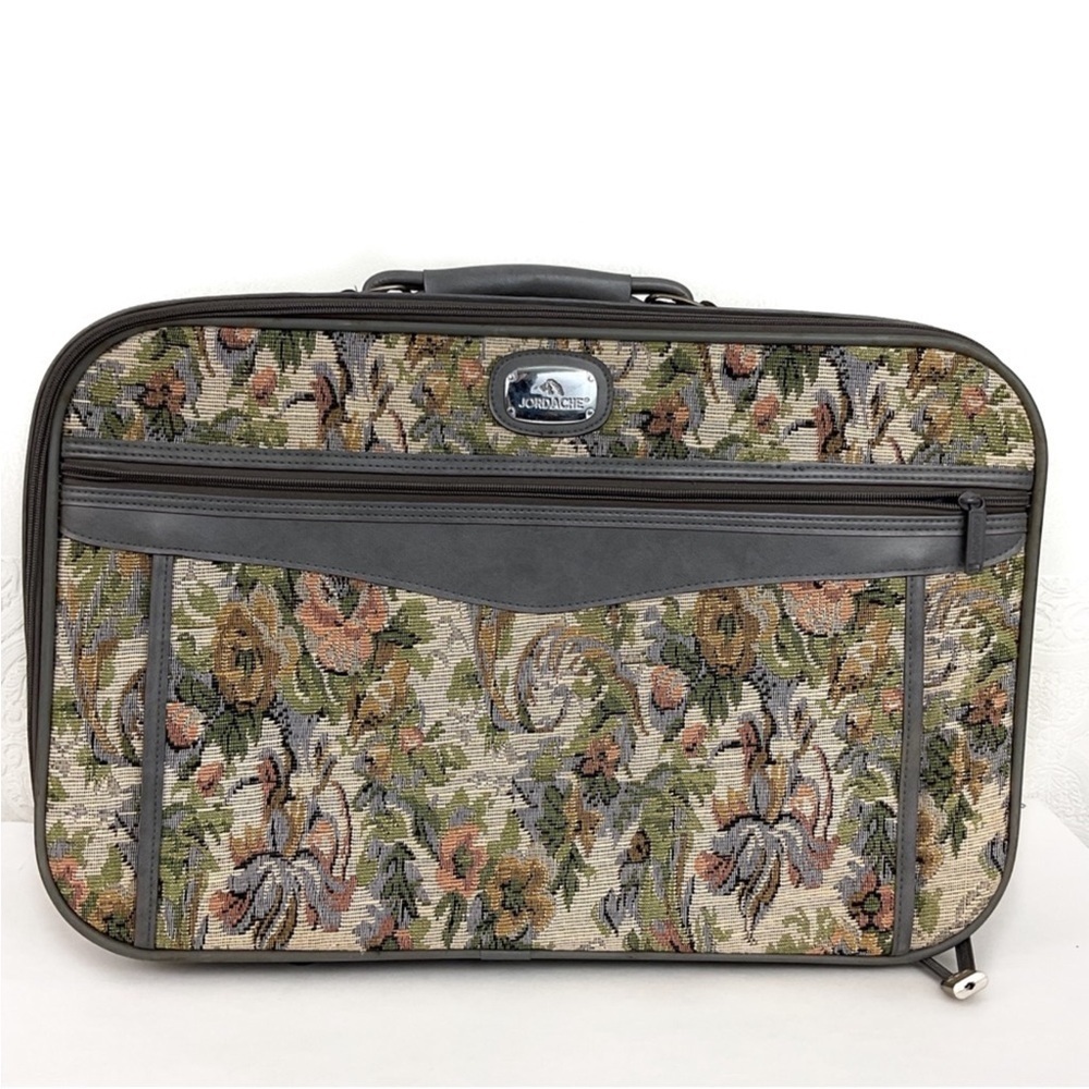 Vintage 80s Jordache floral tapestry suitcase travel luggage